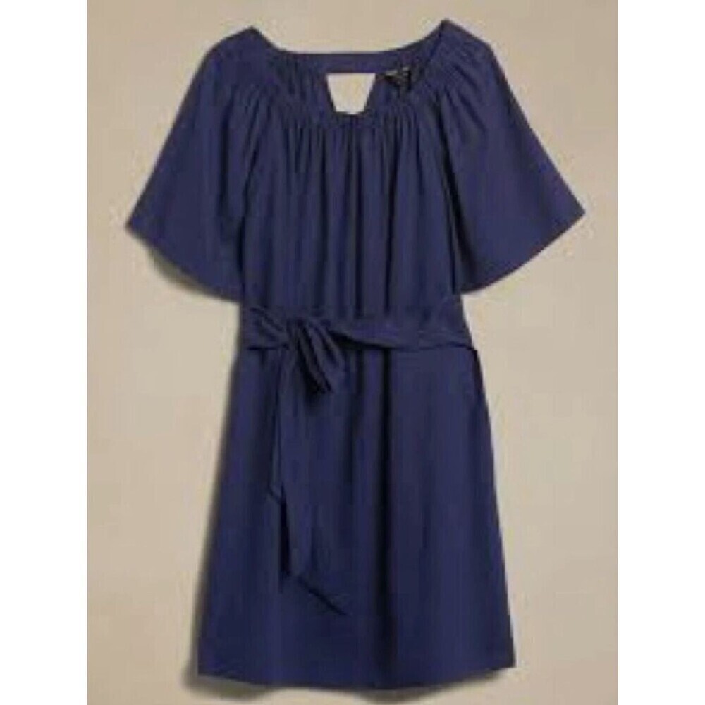 NWT Banana Republic Off Shoulder Sz Navy Small Blue Linen Blend Beach Coastal